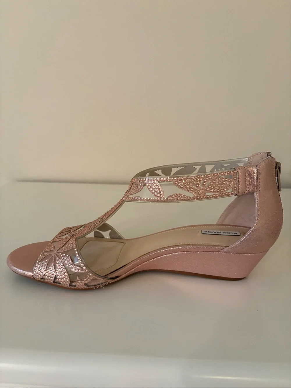 Barely Worn Alex Marie Rose Gold T-Strap Heeled Sandals